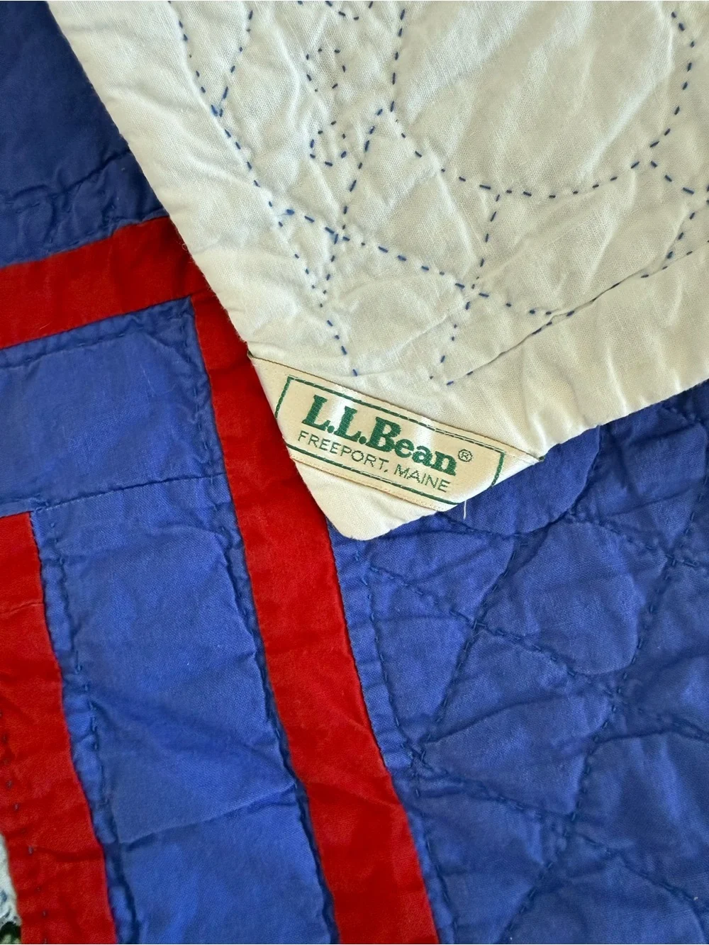 L.L. Bean Blue and Red Outdoor Patchwork Quilted Throw